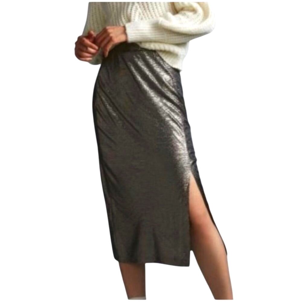 Anthropologie Hutch Textured Metallic Midi Skirt Womens S Gold Holiday Party NEW